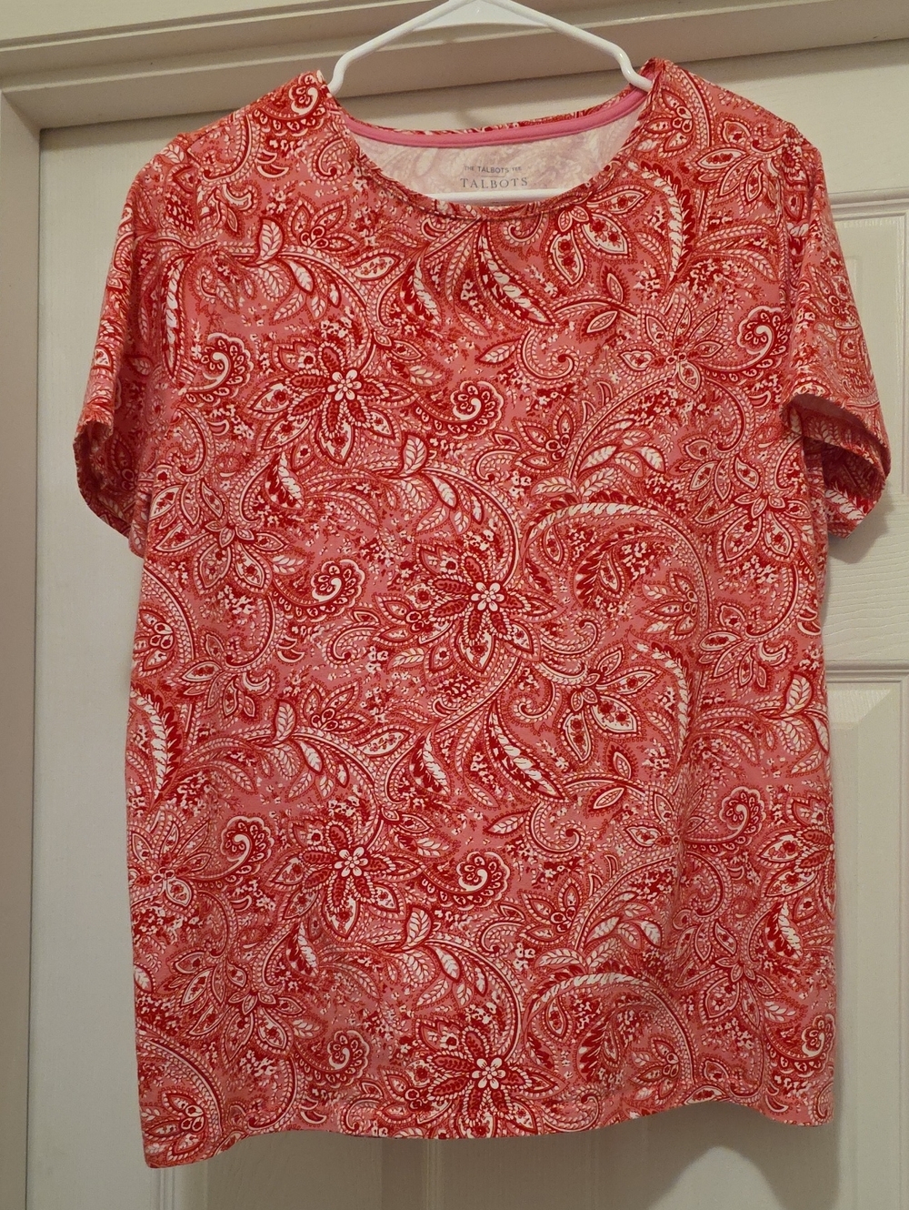 Talbots Red White Bandana Paisley Crewneck Tee Size 1X NWOT